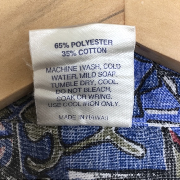 Vintage 90s Men’s Hawaiian Tribal Button Down Shirt Royal Creations Hawaii Blue - Picture 6 of 11